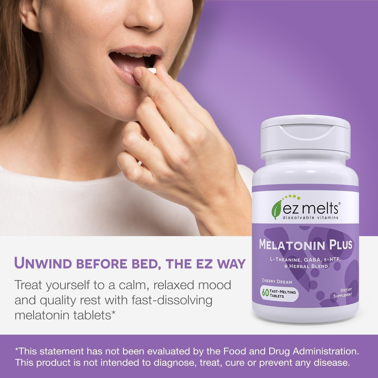 EZ Melts Melatonin Plus 120 Tabs Cherry Dream packaging