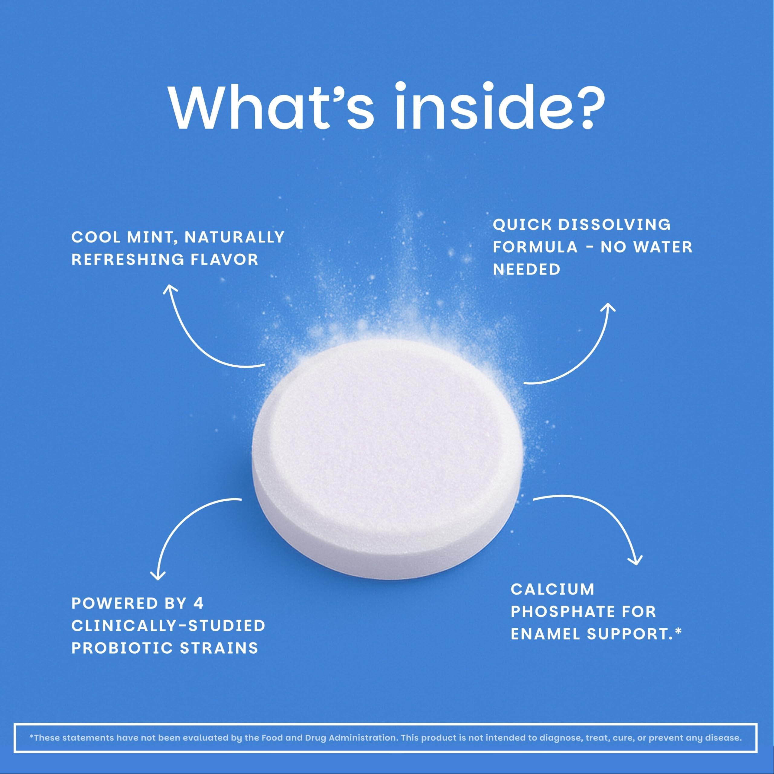 EZ Melts Oral Health Complete Probiotic Tablets with ingredients