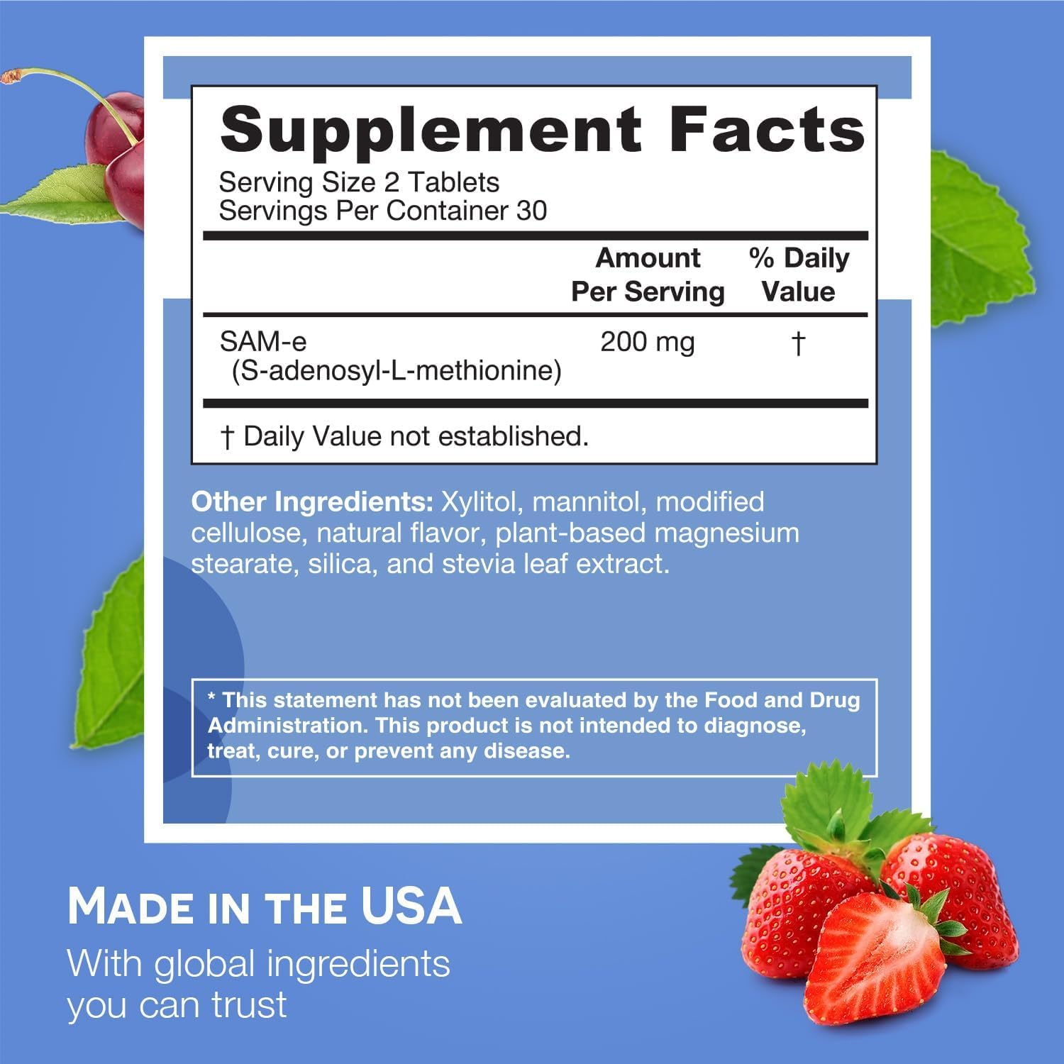 EZ Melts SAM-e Supplement 200mg wild berry flavour packaging