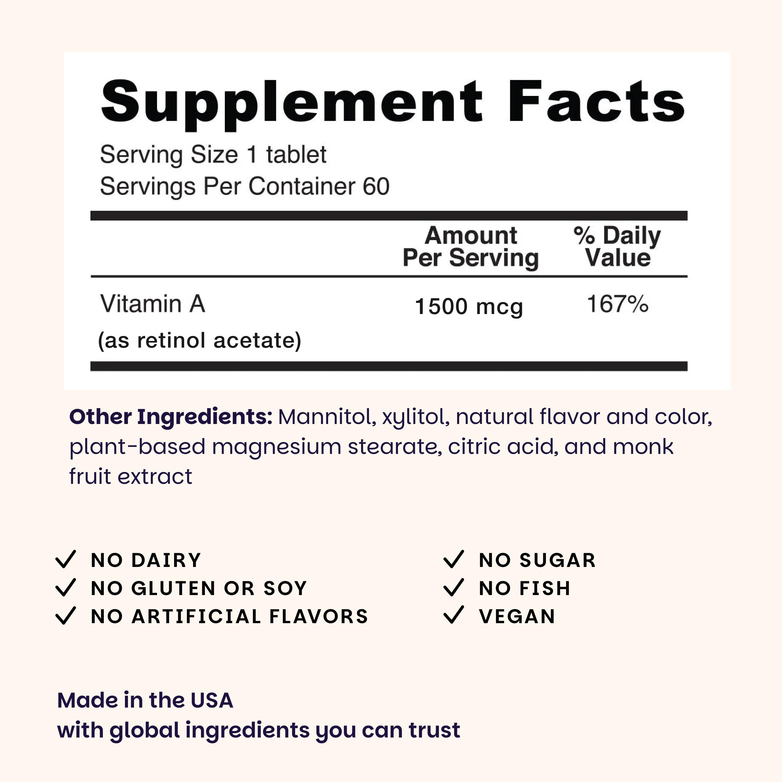 EZ Melts Vitamin A 1500 mcg supplement packaging