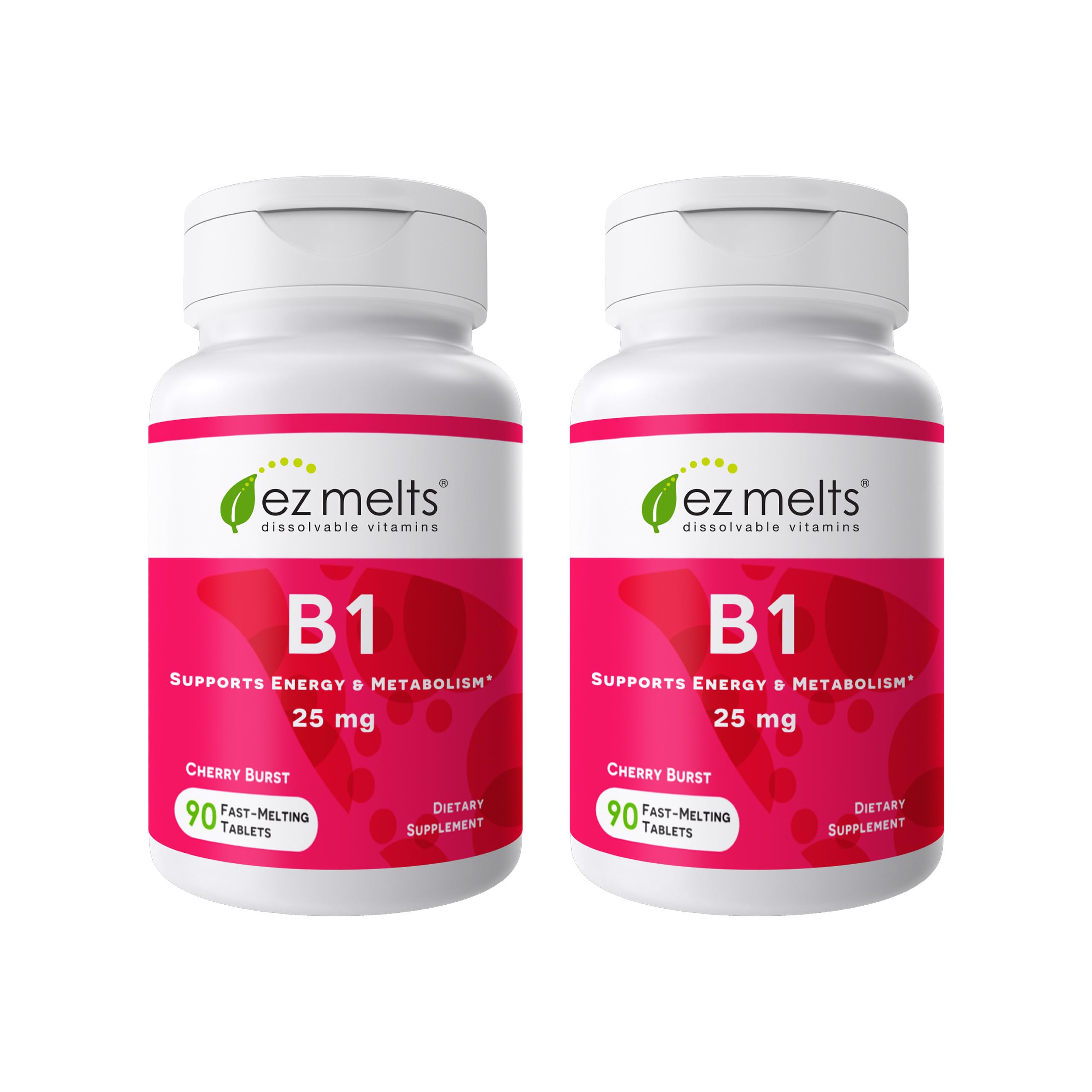 EZ Melts Vitamin B1 25 mg supplement front view with cherry burst flavour