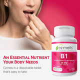 EZ Melts Vitamin B1 25 mg supplement side view with packaging
