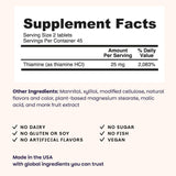 EZ Melts Vitamin B1 25mg supplement back view with ingredient list