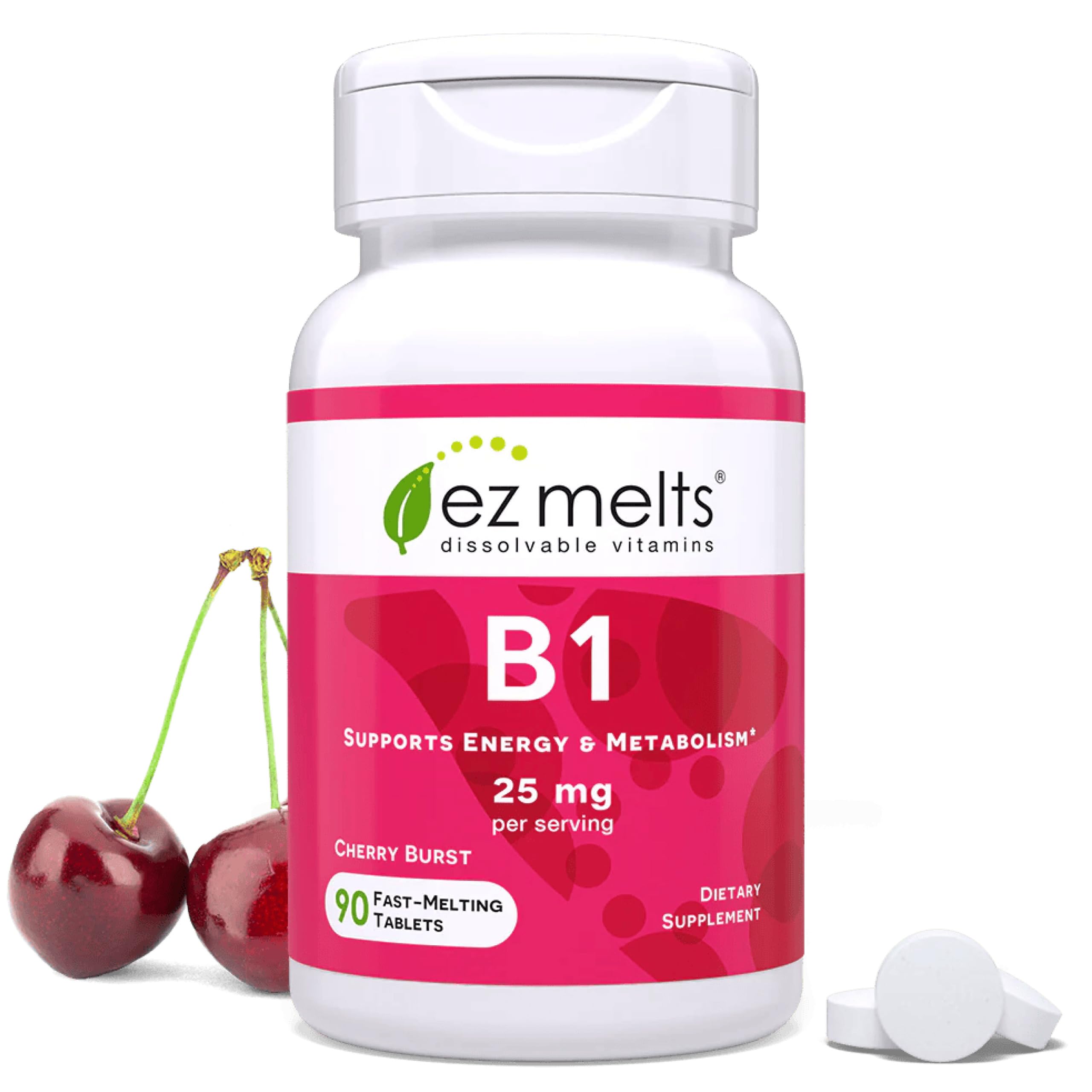 EZ Melts Vitamin B1 25mg supplement front view
