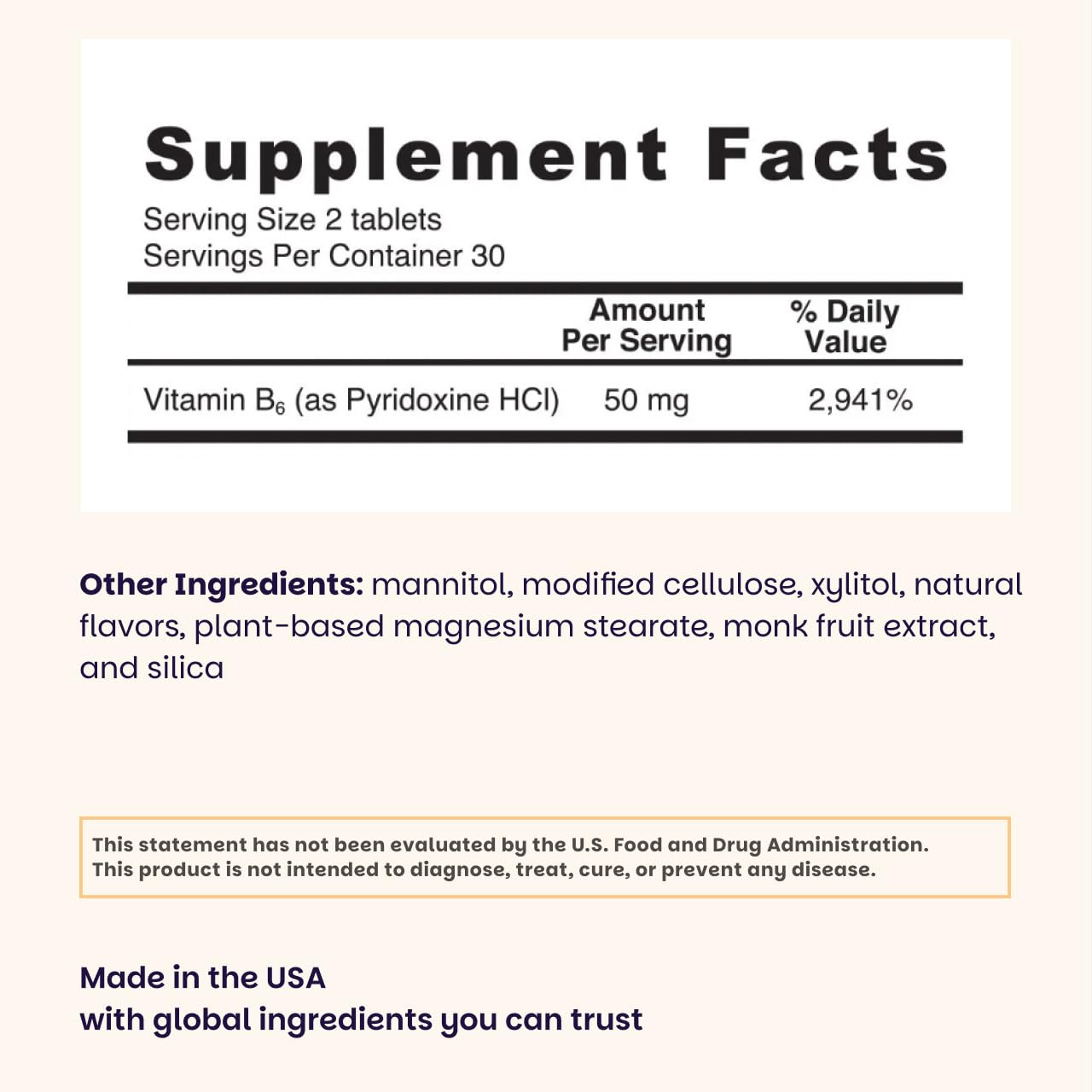 EZ Melts Vitamin B6 Supplement 50mg side view