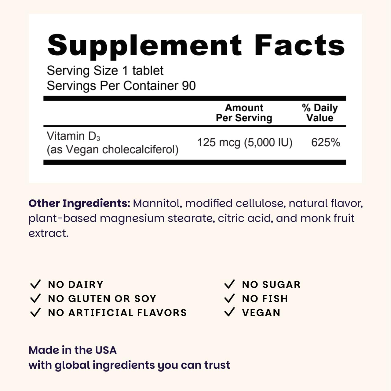 EZ Melts Vitamin D3 5000 IU supplement side view