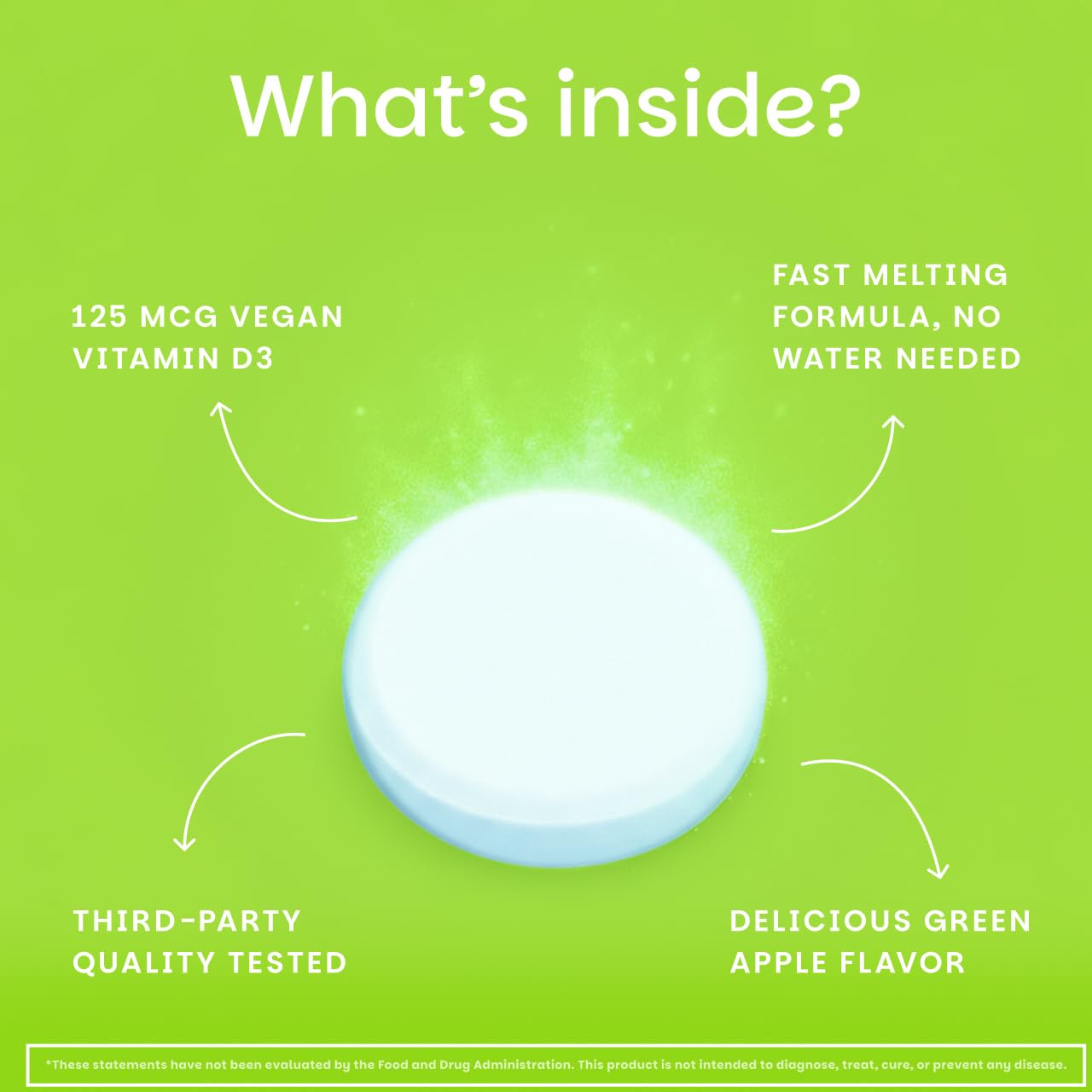 EZ Melts Vitamin D3 5000 IU vegan supplement side view