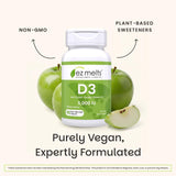 EZ Melts Vitamin D3 5000 IU vegan supplement with lifestyle background