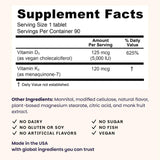 EZ Melts Vitamin D3 + K2 Supplement back view with ingredient list