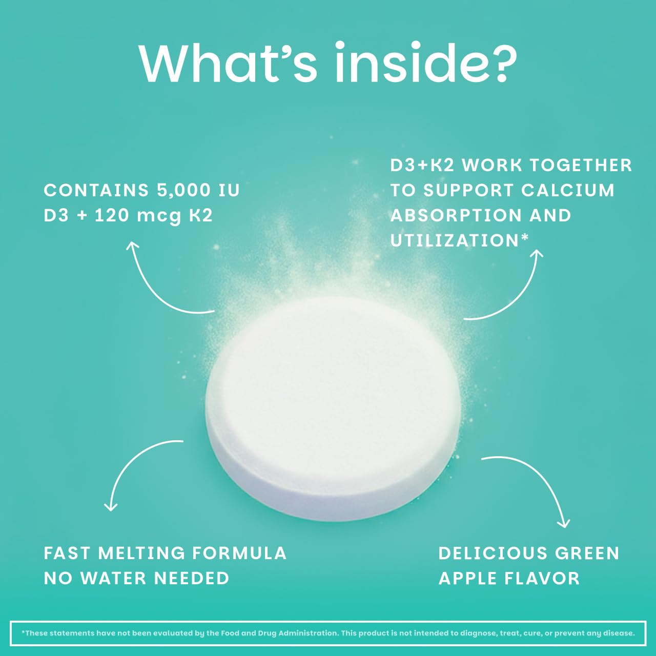 EZ Melts Vitamin D3 & K2 Supplement with natural flavour ingredients