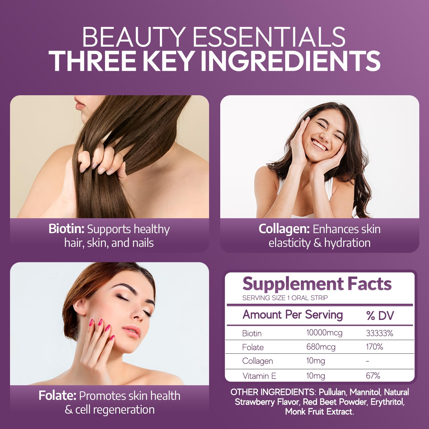 EZ VITAMINS Biotin Beauty Strips displayed with other beauty products