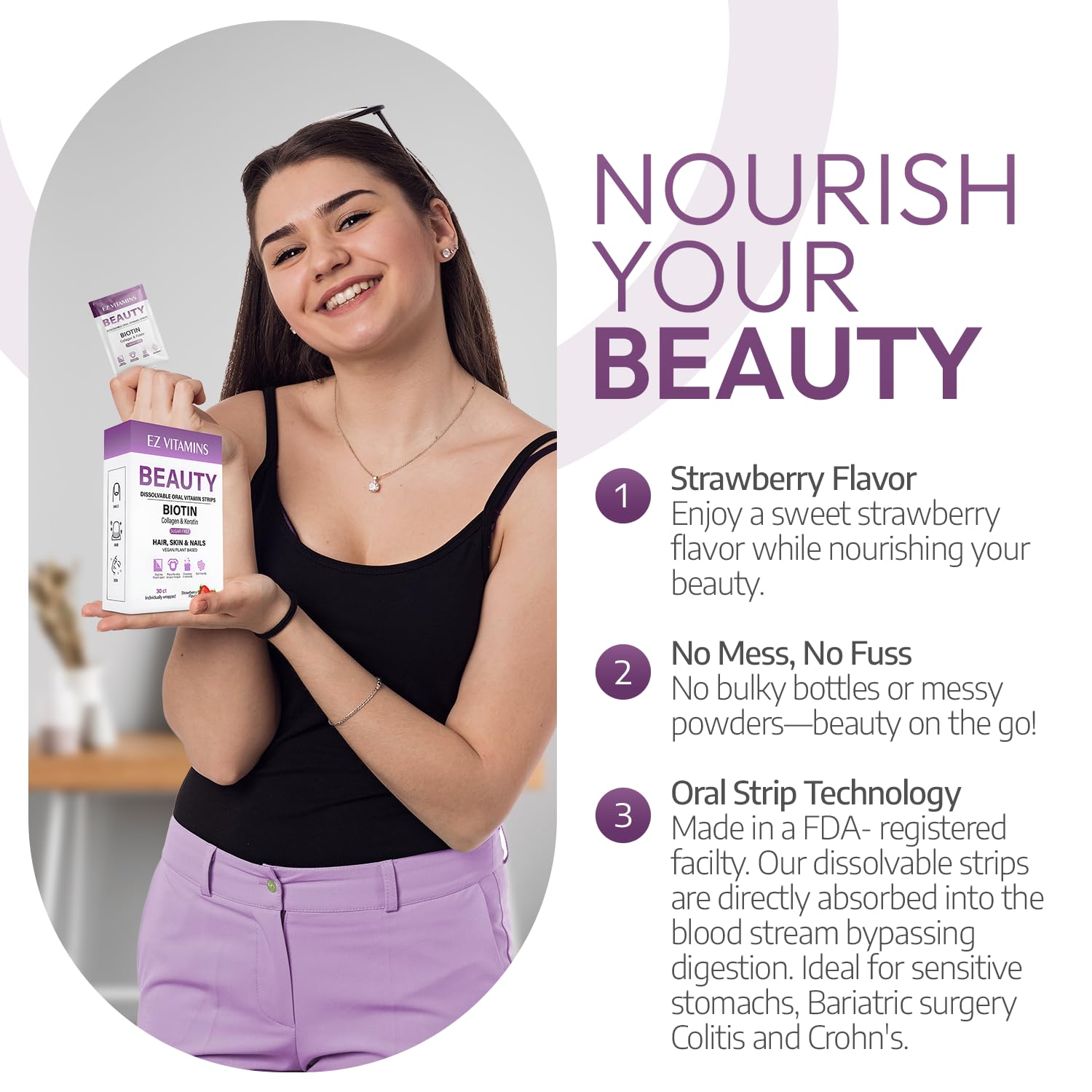 EZ VITAMINS Biotin Beauty Strips ingredients list