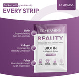 EZ VITAMINS Biotin Beauty Strips on a table