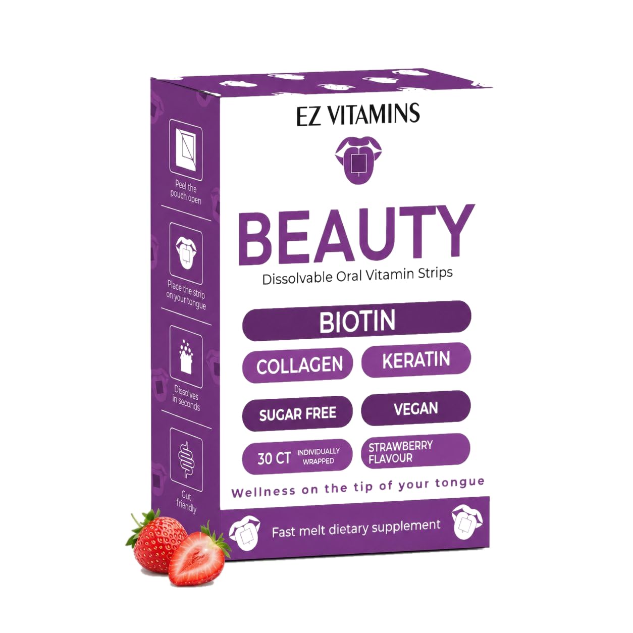 EZ VITAMINS Biotin Beauty Strips packaging front view