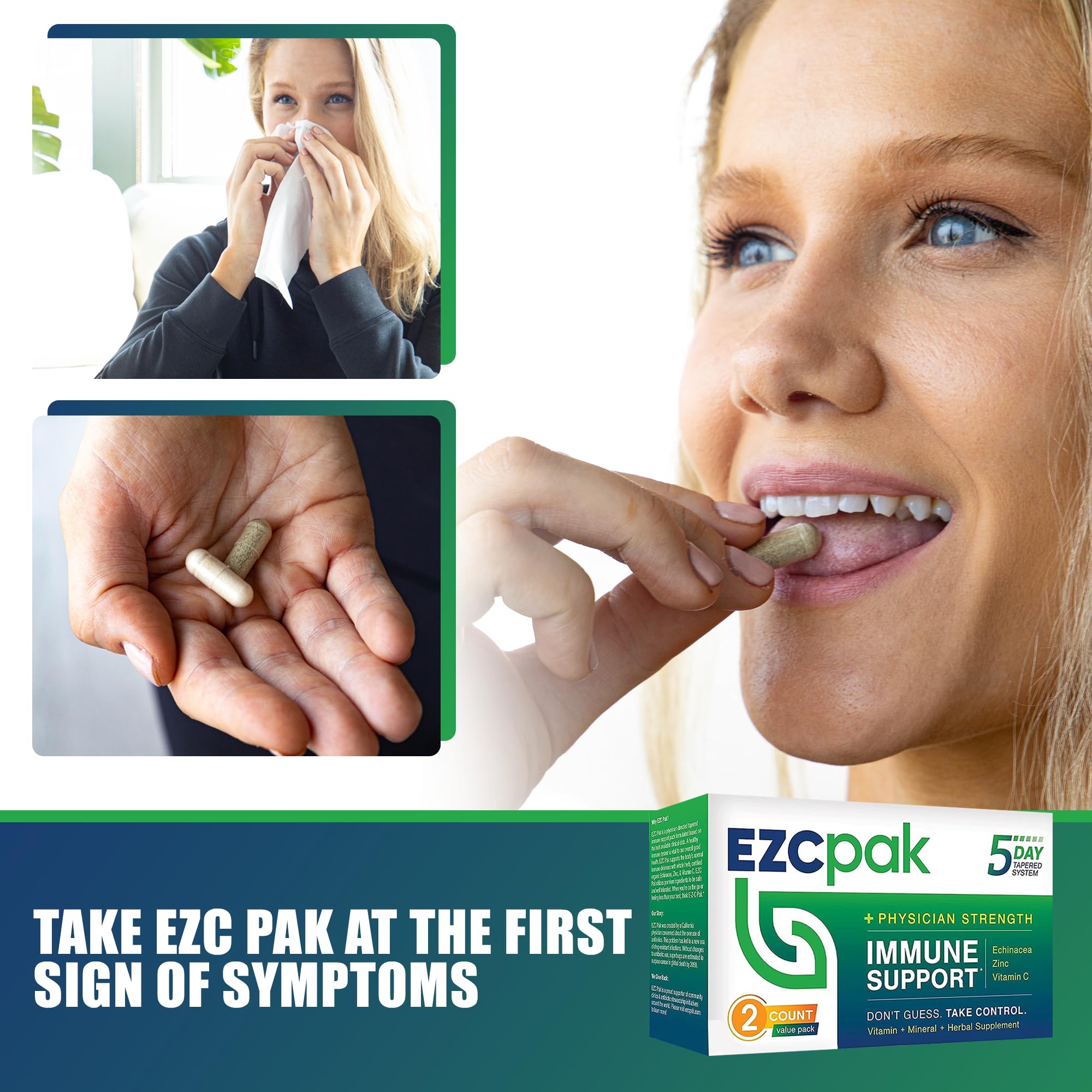EZC Pak daily wellness Support Supplement on a wooden table