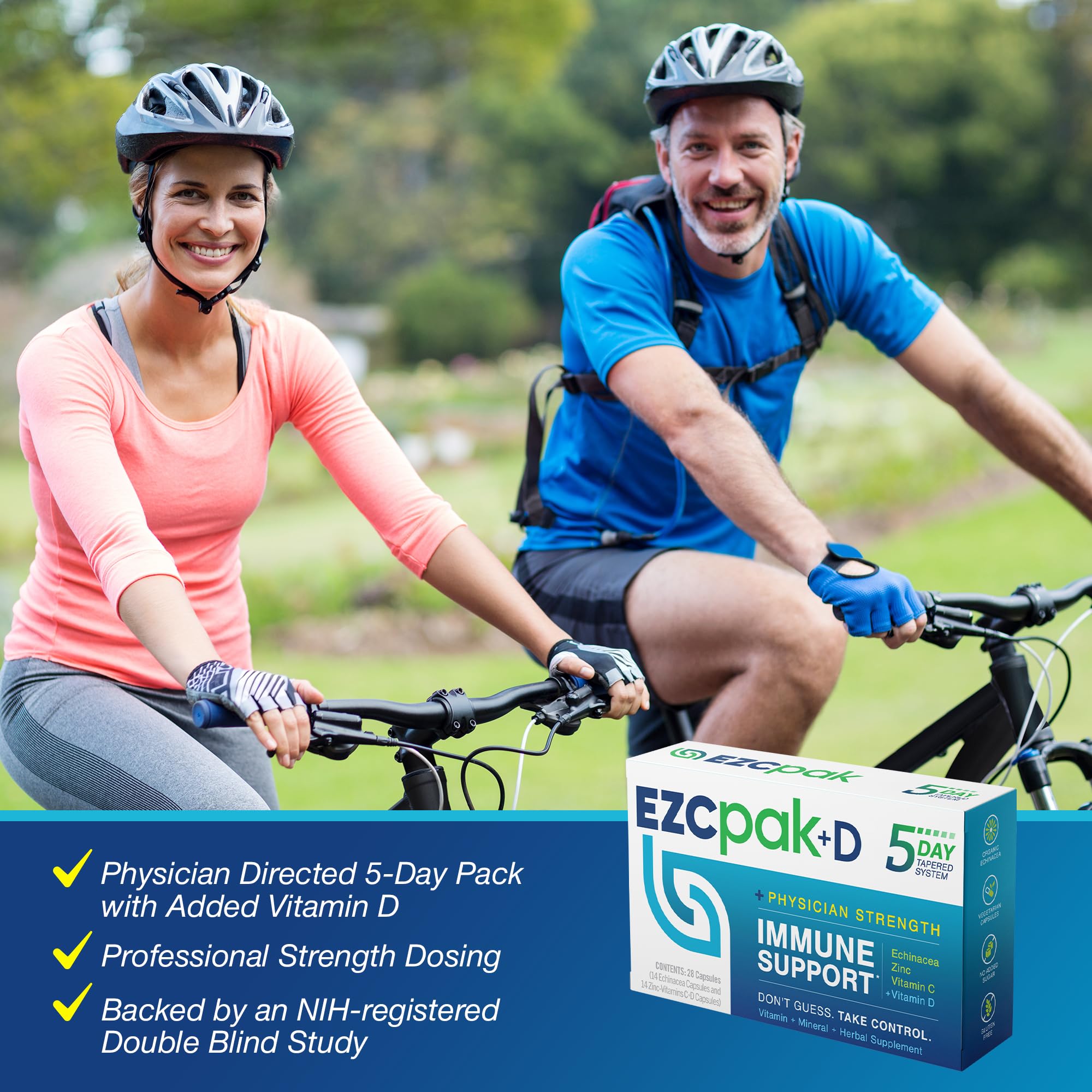 EZC Pak daily wellness Support Supplement with a glass of water