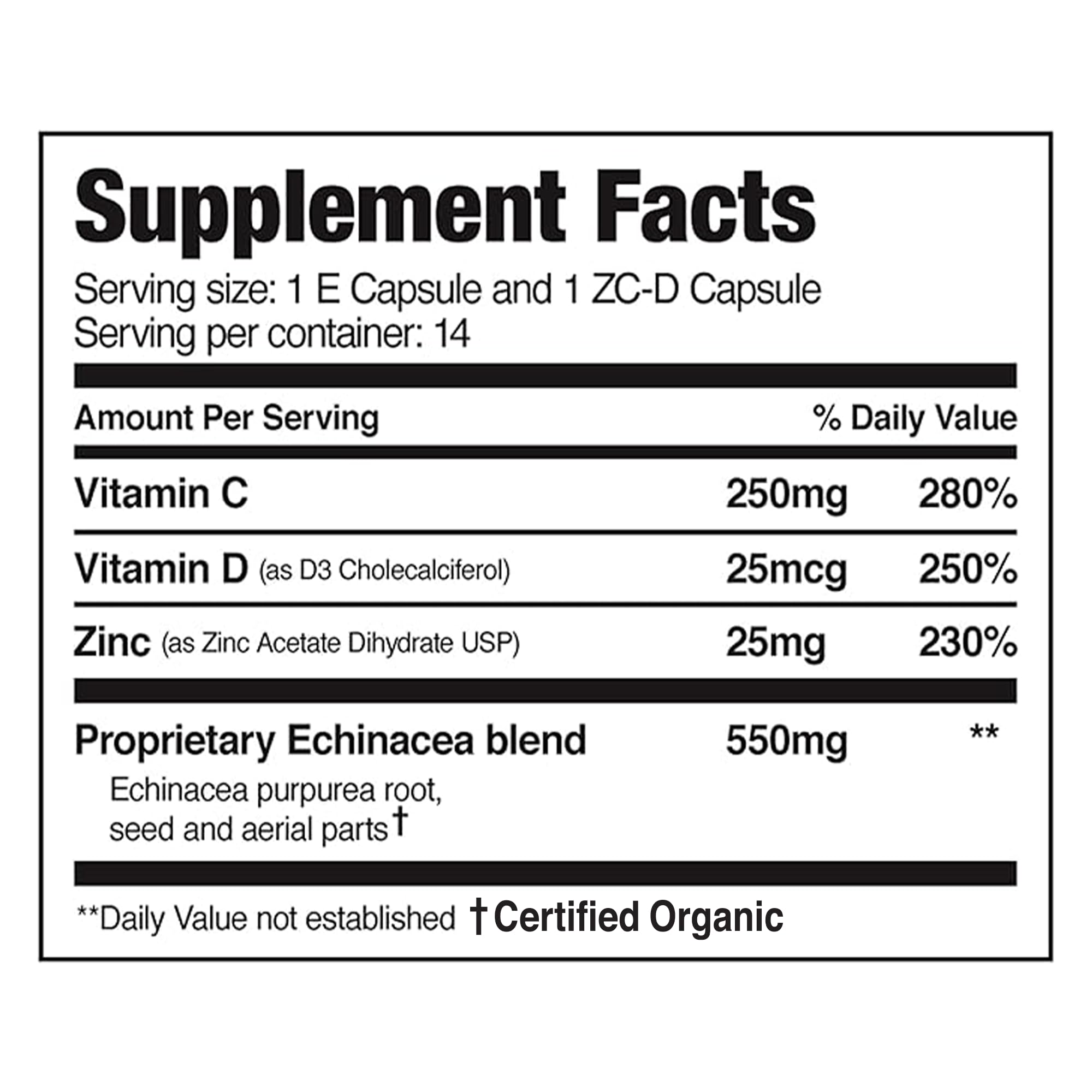 EZC Pak Echinacea capsules showing size and shape