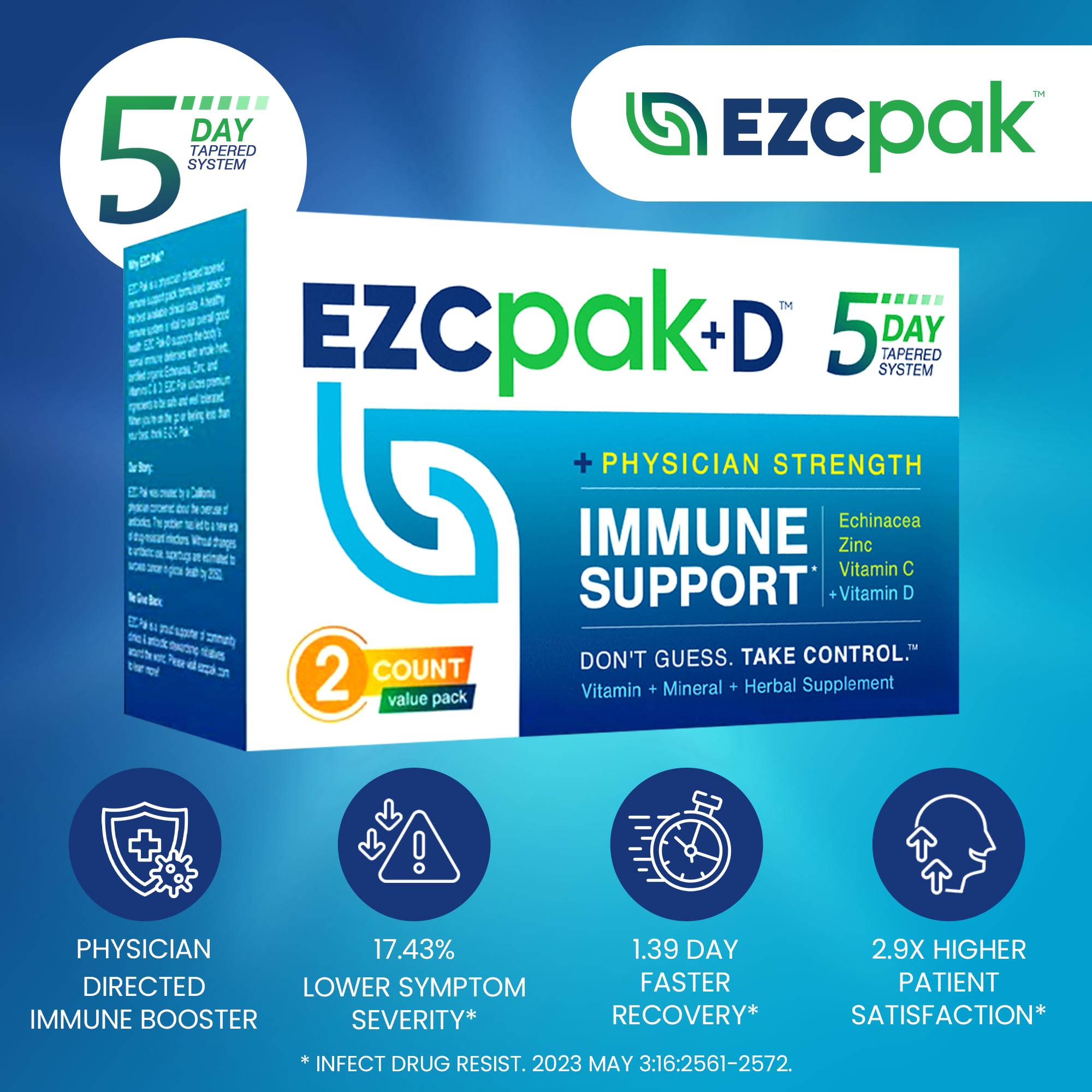 EZC Pak Echinacea daily wellness Support 5-Day System side view of packaging