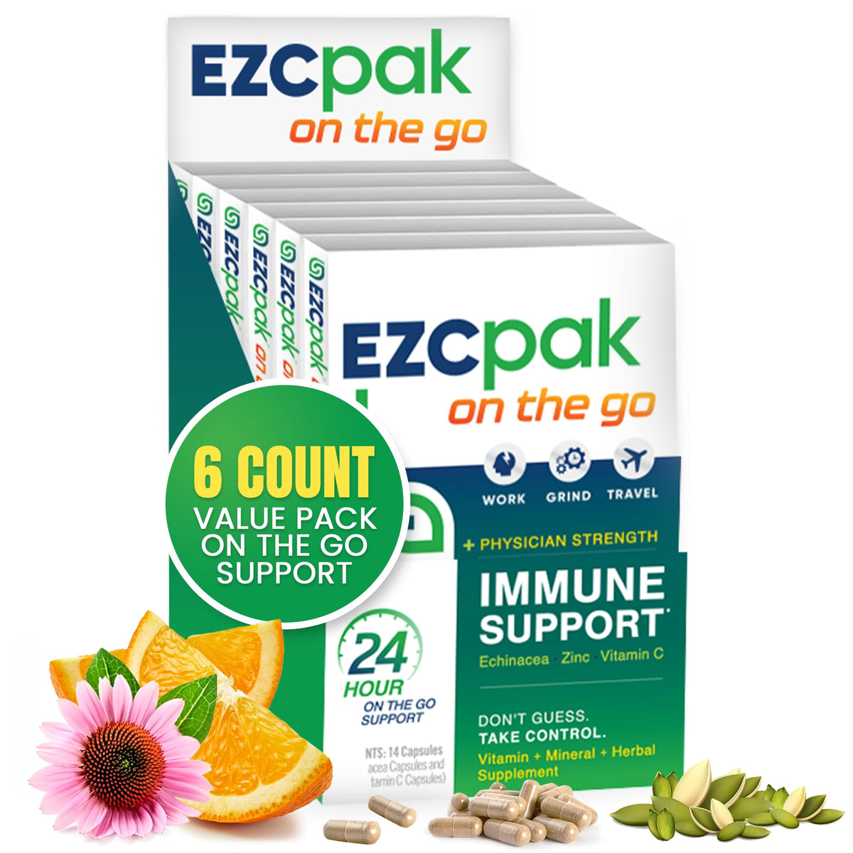 EZC Pak On The Go daily wellness support supplement front view