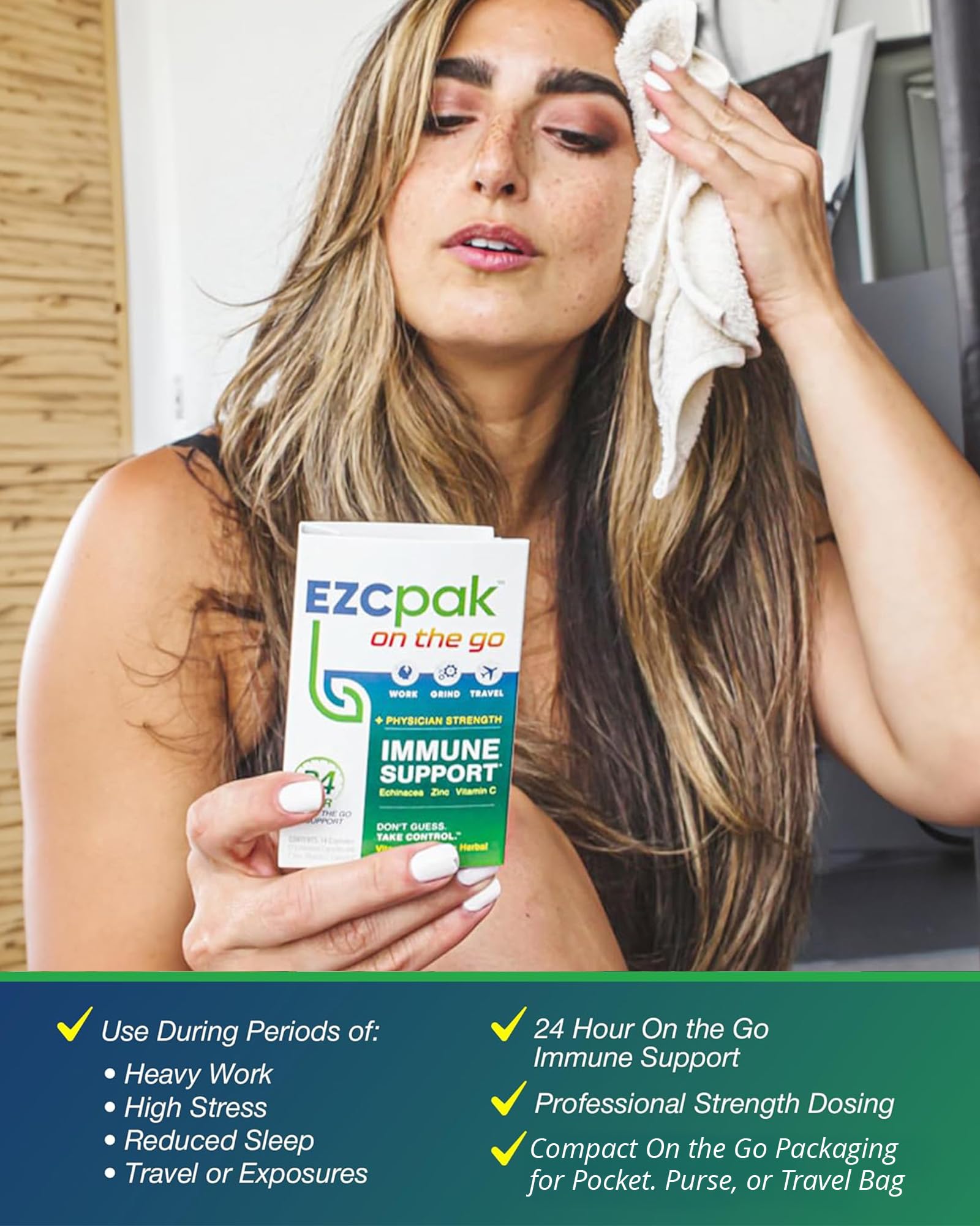 EZC Pak On The Go daily wellness support system displayed on a table