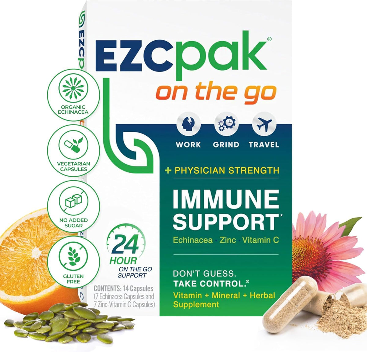EZC Pak On The Go daily wellness support system front view packaging