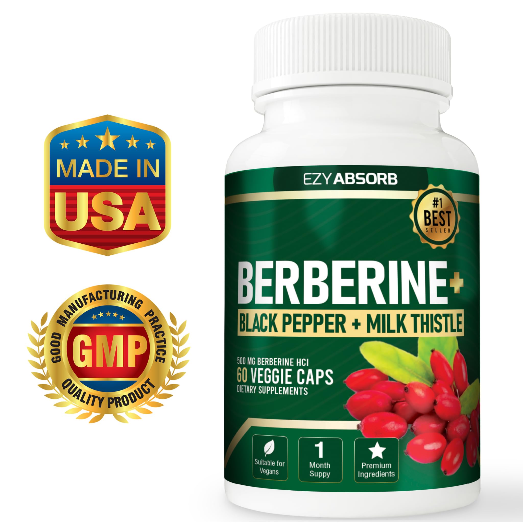 EzyAbsorb Berberine Capsules 500mg bottle with label