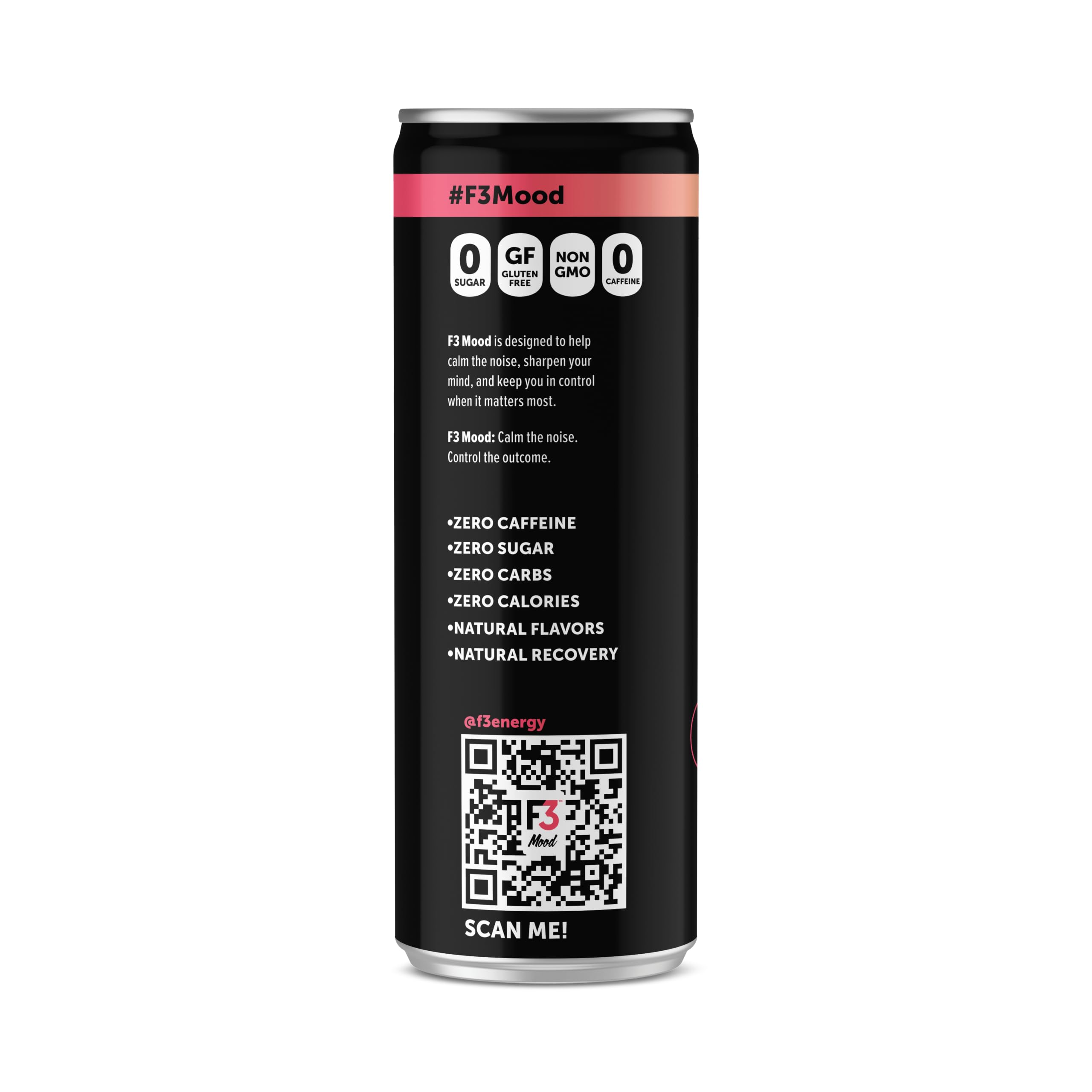 F3 Energy Mood Calm Drink can side view with nutritional information