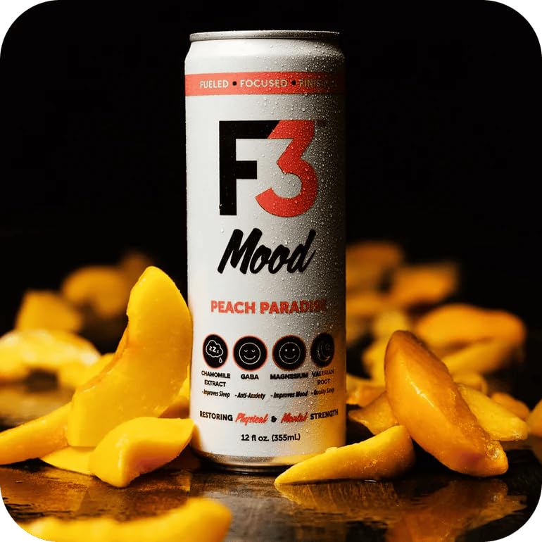 F3 Energy Mood Calm Drink Peach Paradise 12 fl oz can front view