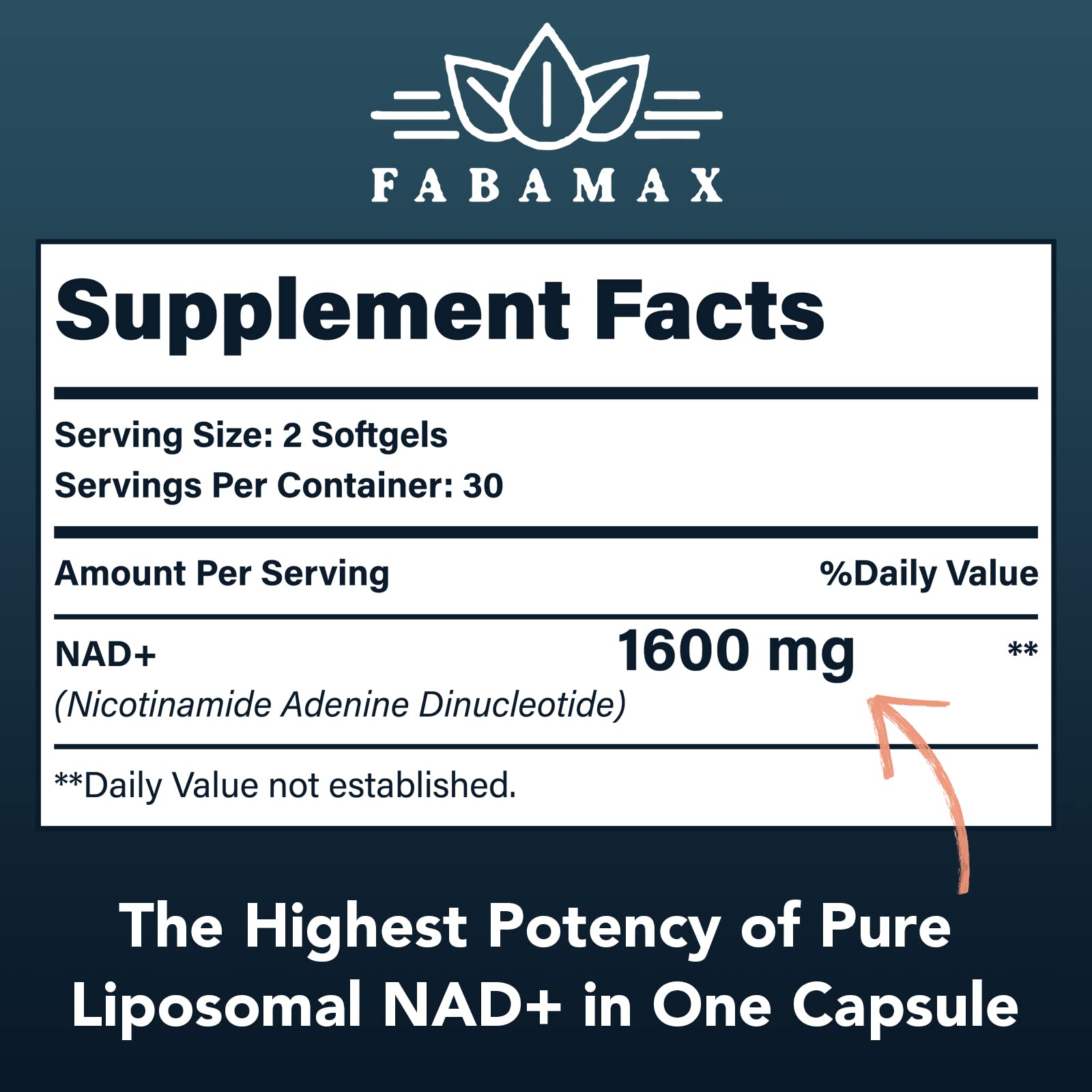 Fabamax Liposomal NAD+ Supplement 1600mg softgel side view