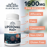Fabamax Liposomal NAD+ Supplement 1600mg softgels in a hand