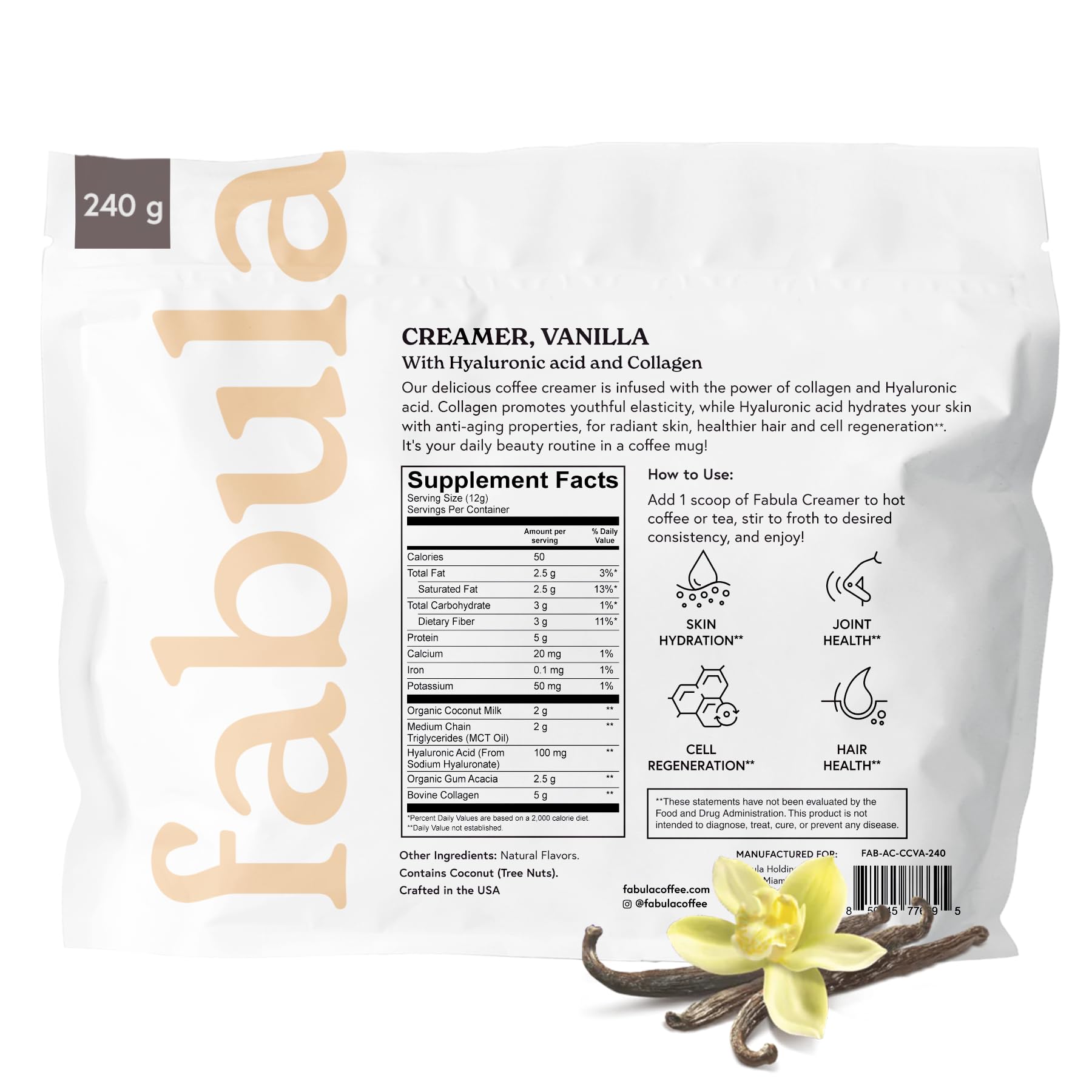 Fabula Collagen Coffee Creamer packaging with ingredients list
