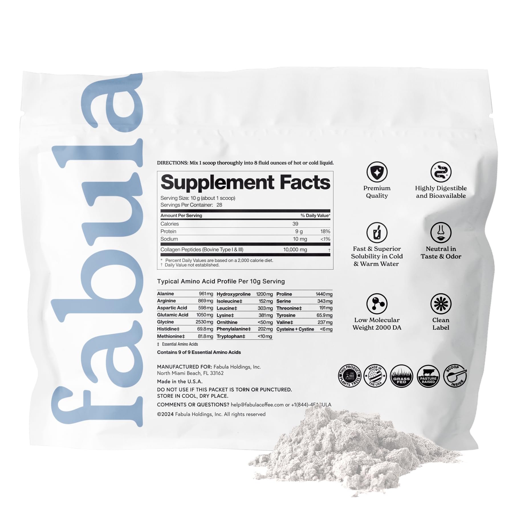 Fabula Hydrolyzed Collagen Peptides Powder 281g packaging and scoop
