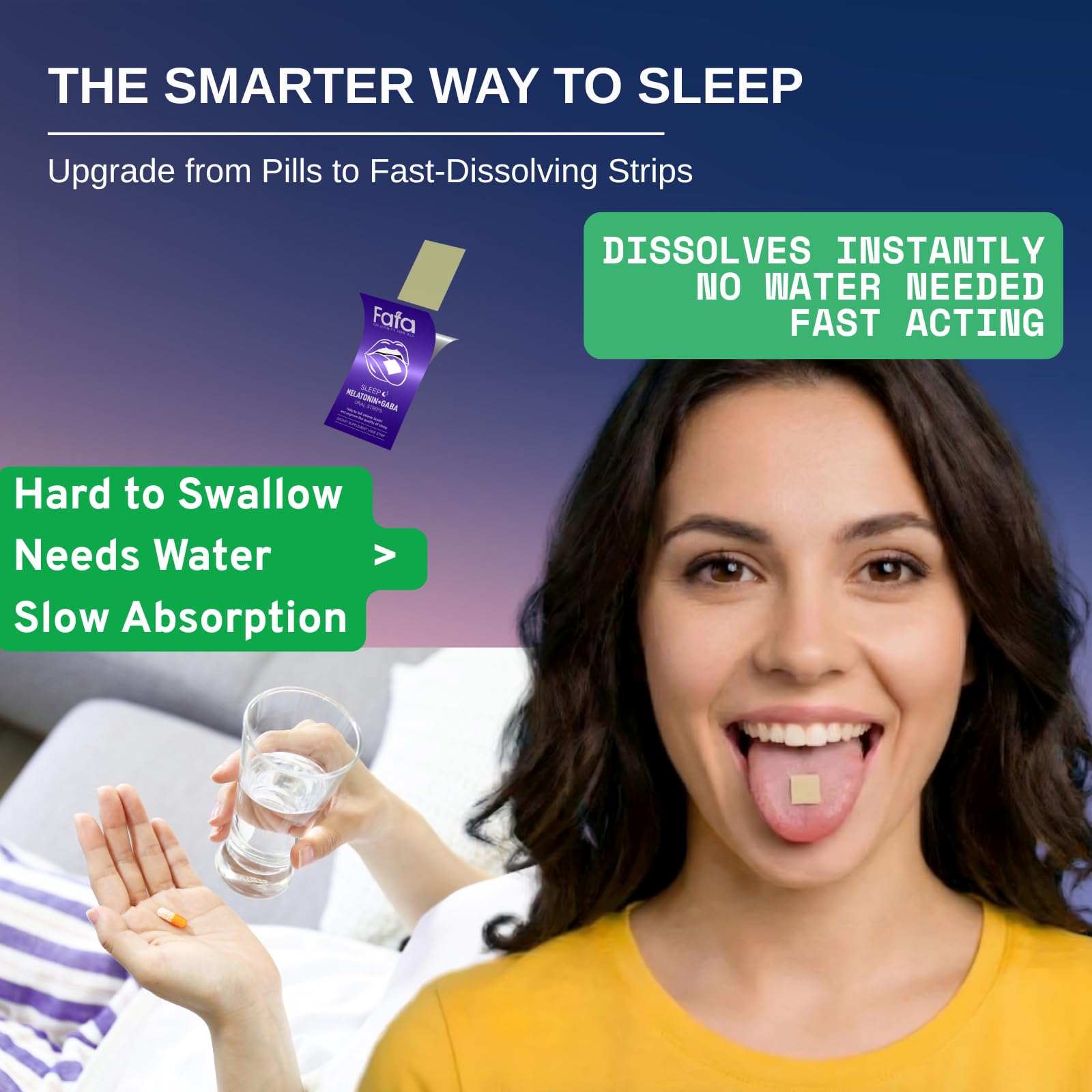 FAFA Melatonin 3mg GABA 7mg sleep strips on a table