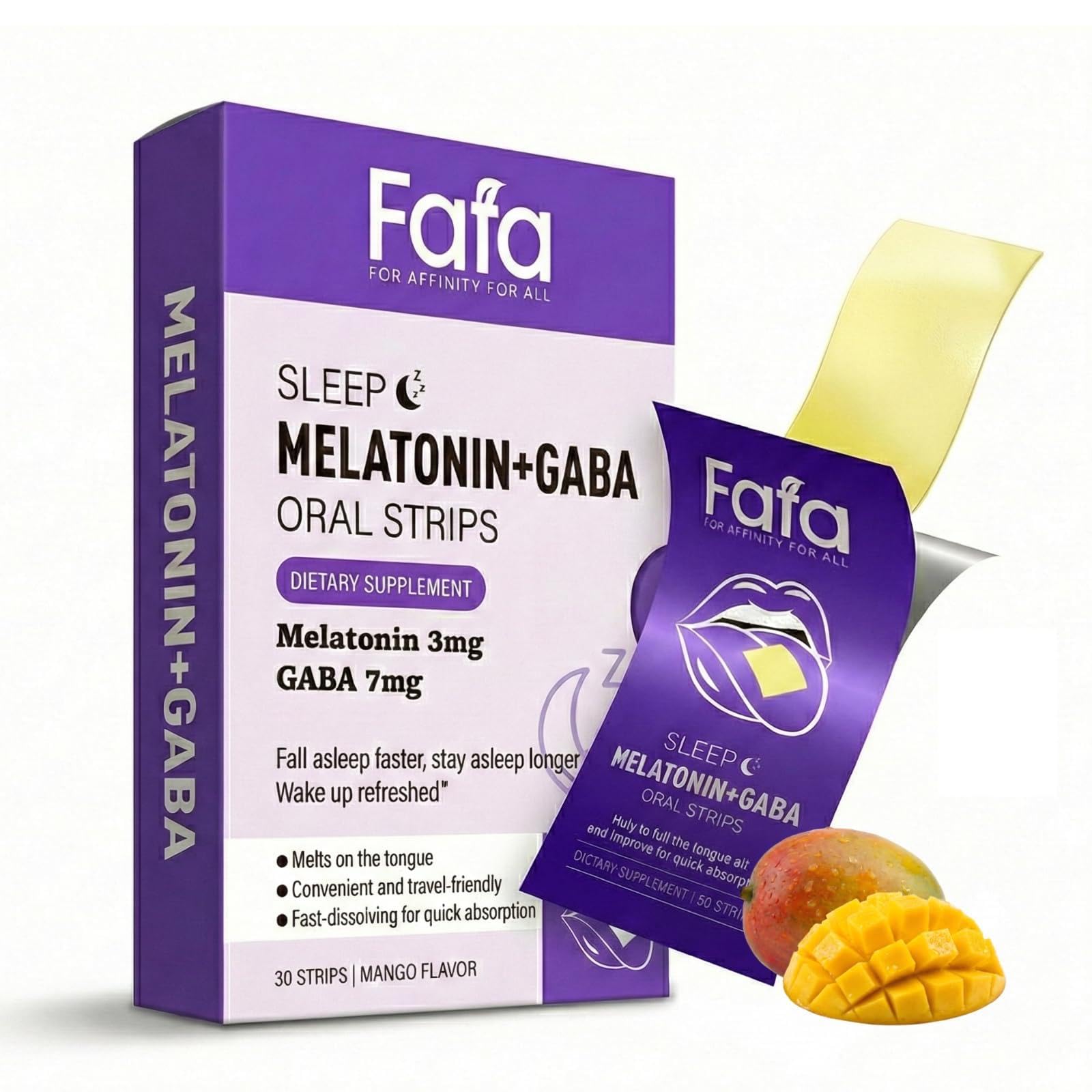FAFA Melatonin 3mg GABA 7mg sleep strips packaging front view