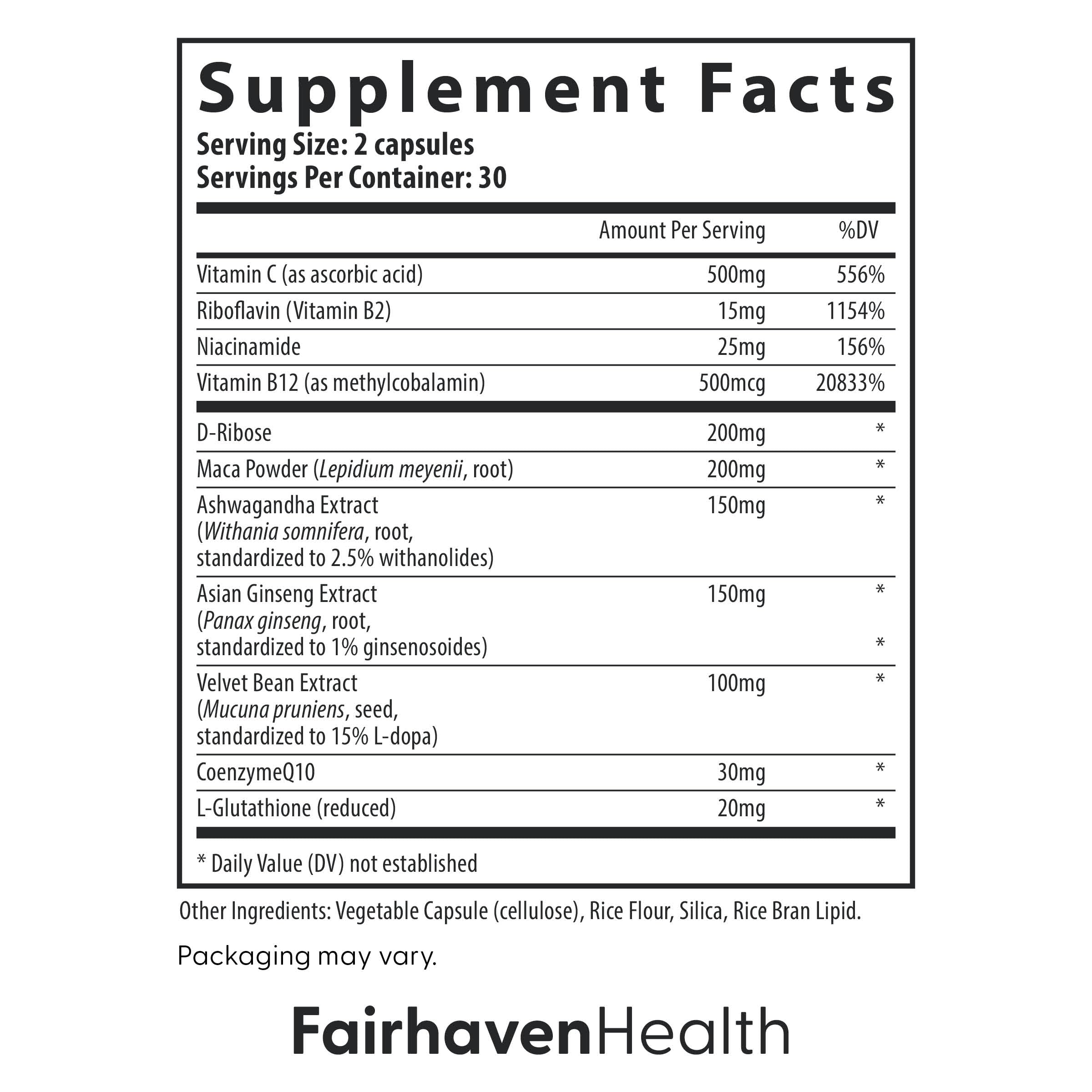 Fairhaven Health CountBoost back label with ingredient list