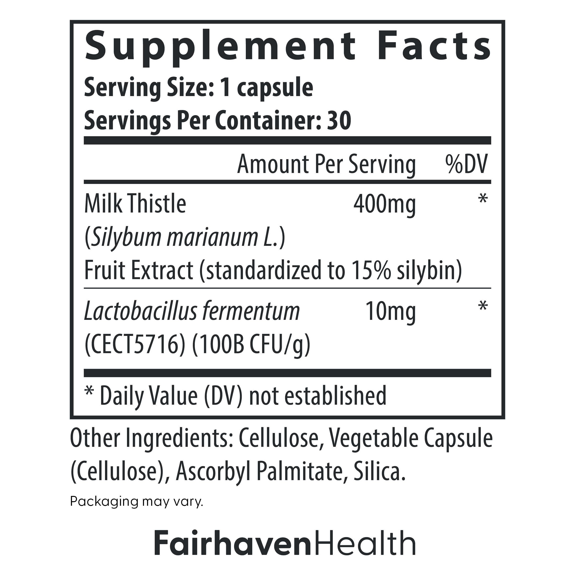 Fairhaven Health Milk Thistle Supplement bottle side view