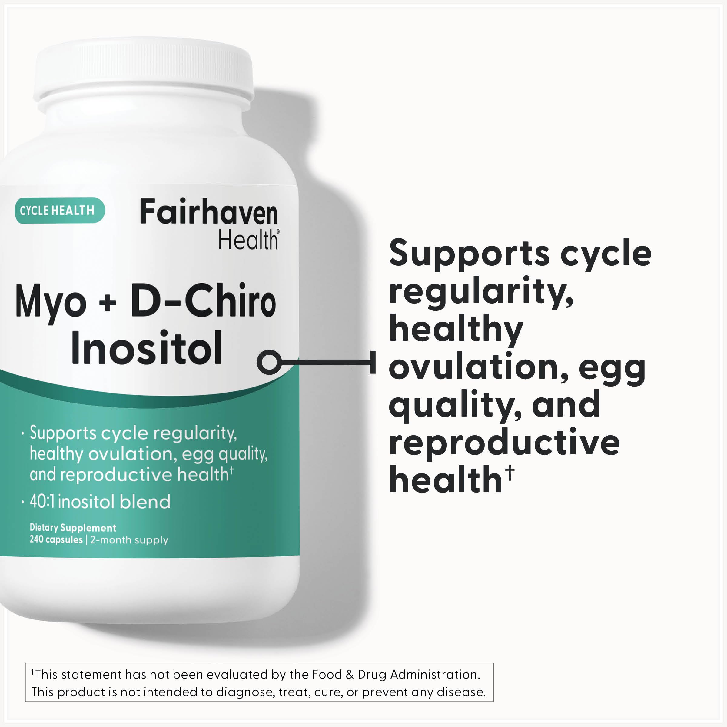 Fairhaven Health Myo + D-Chiro Inositol supplement bottle side view