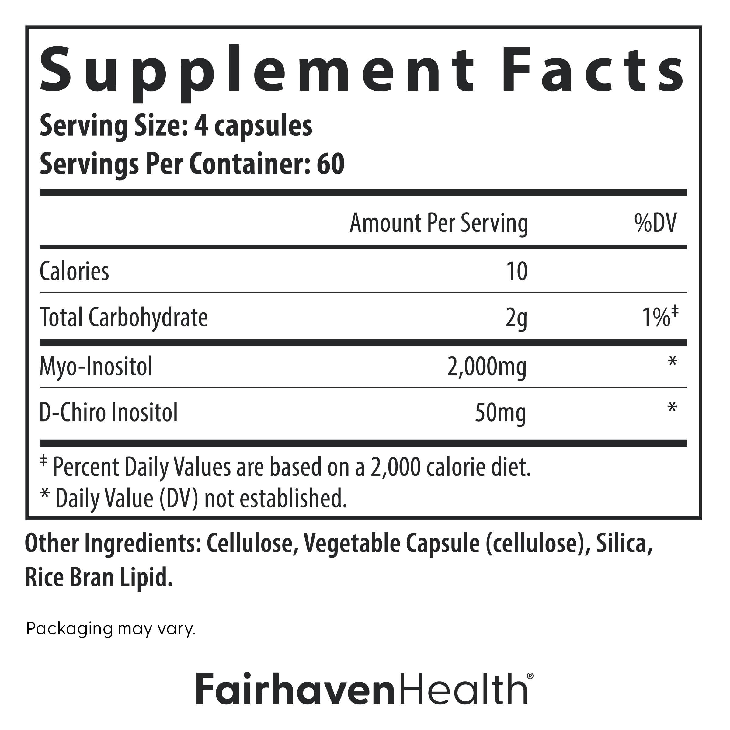 Fairhaven Health Myo + D-Chiro Inositol supplement bottle with a measuring spoon