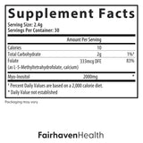 Fairhaven Health Myo-Folate Powder ingredients list on packaging