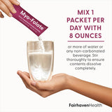 Fairhaven Health Myo-Folate Powder stick pack being mixed in water