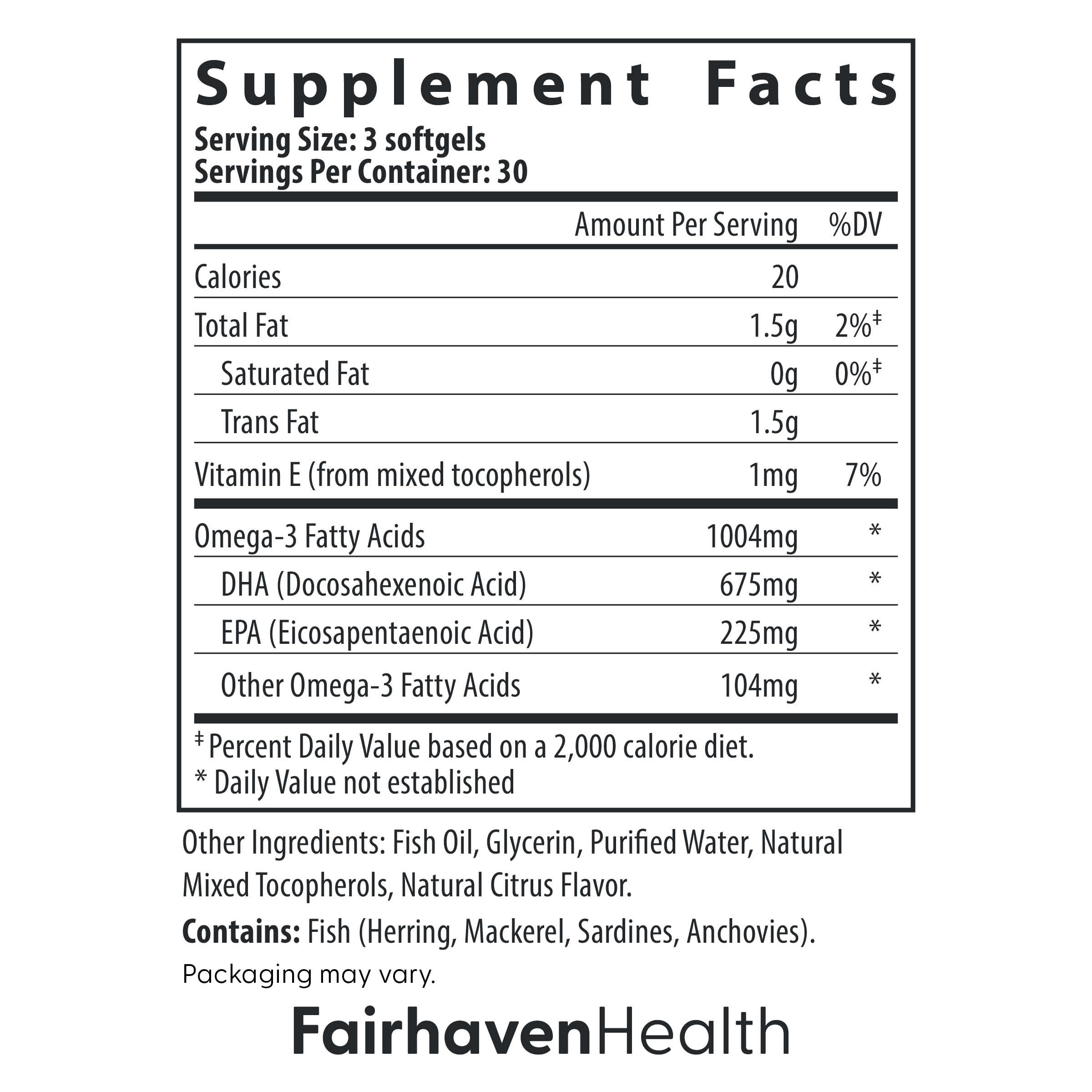 Fairhaven Health Prenatal DHA + EPA Omega-3 softgels with citrus flavour