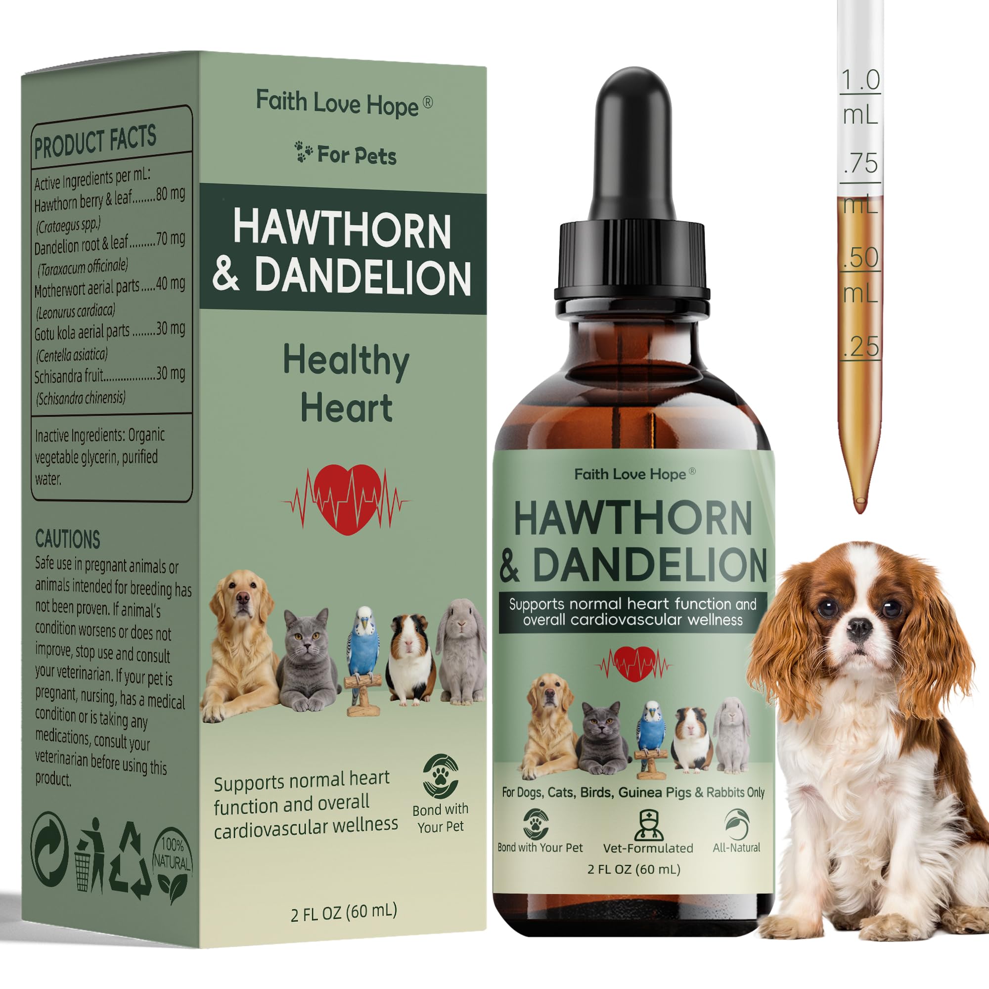 Faith Love Hope Hawthorn Herbal Supplement for Dogs front view