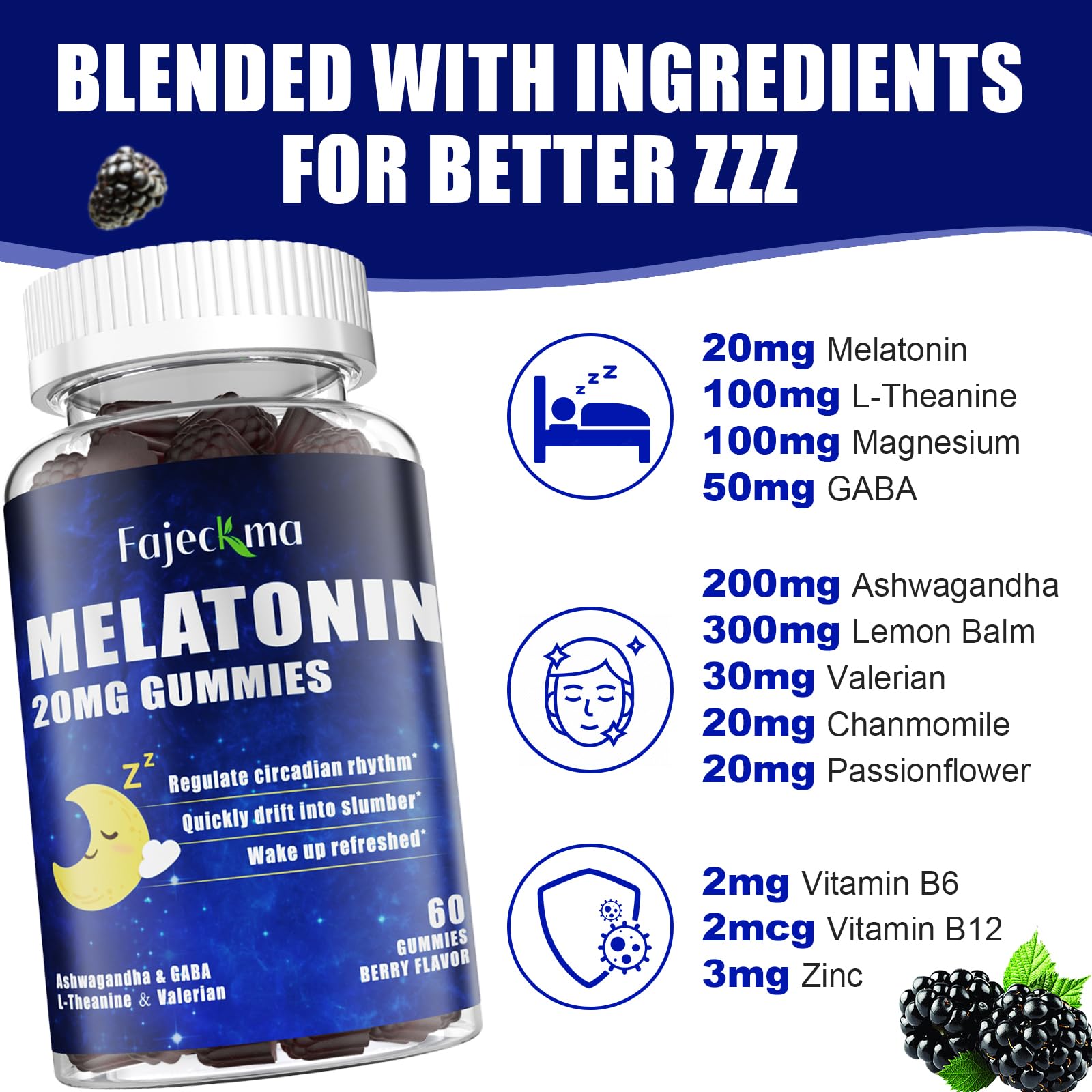Fajeckma Melatonin Gummies 20mg close-up of gummies