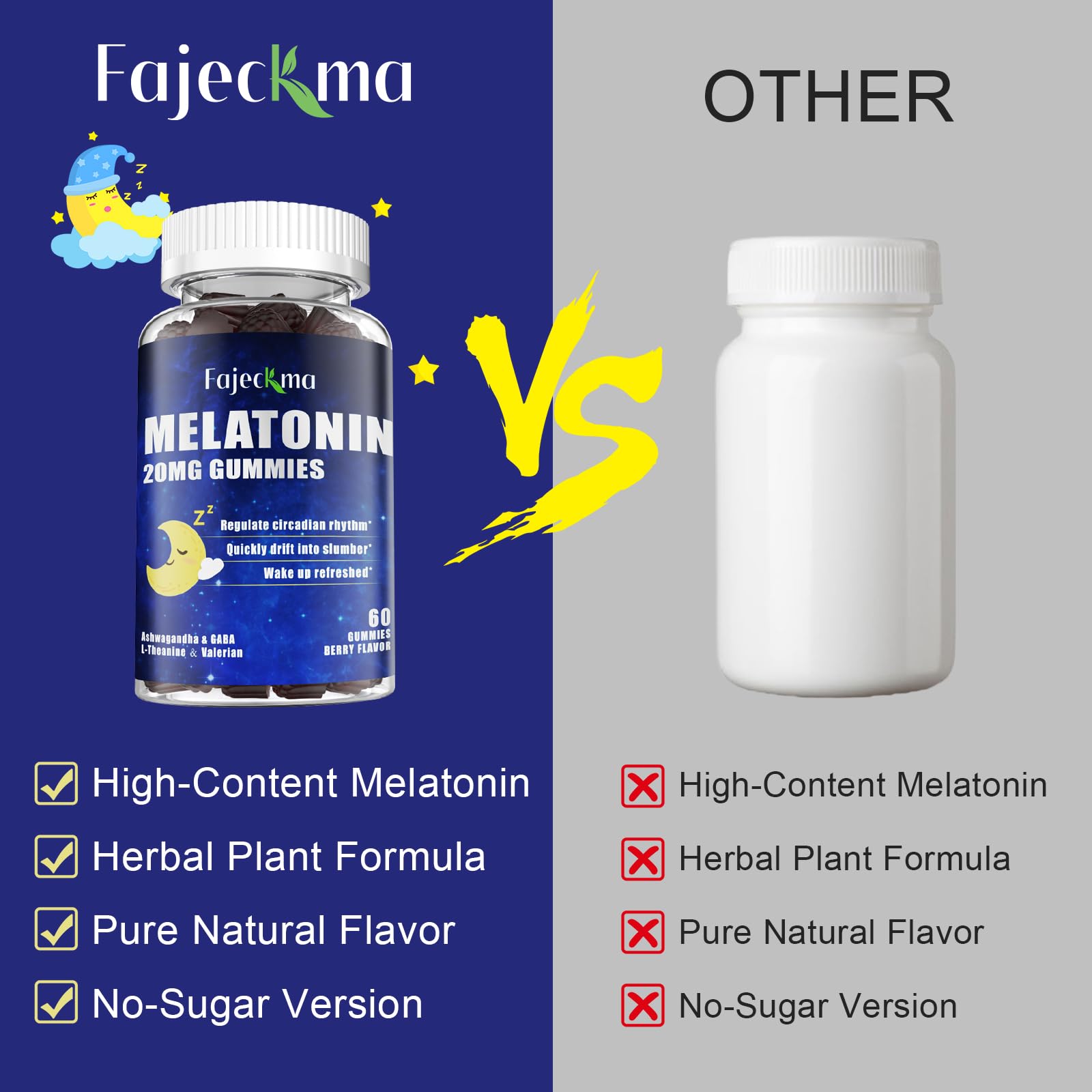 Fajeckma Melatonin Gummies 20mg displayed with natural ingredients