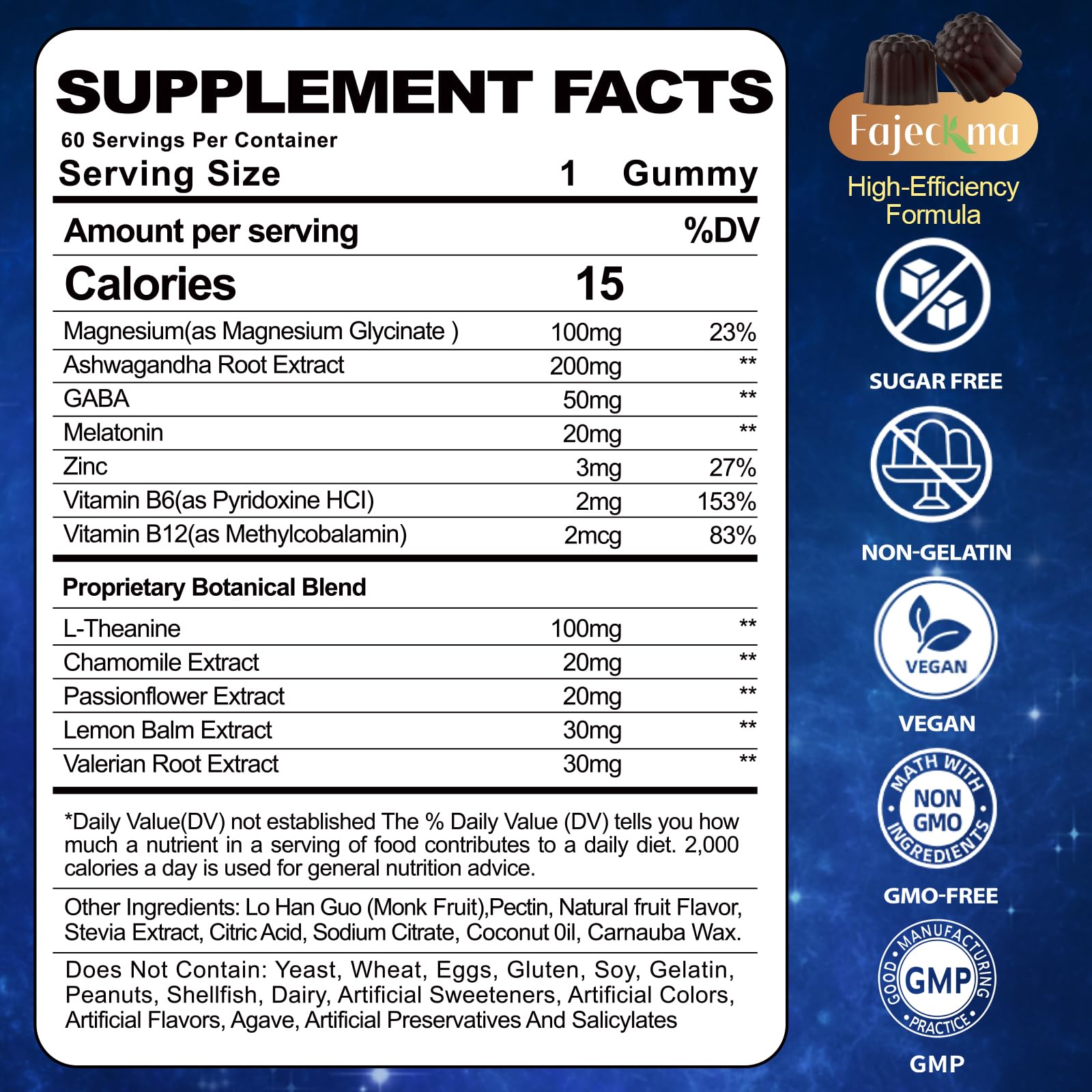 Fajeckma Melatonin Gummies 20mg side view showing packaging