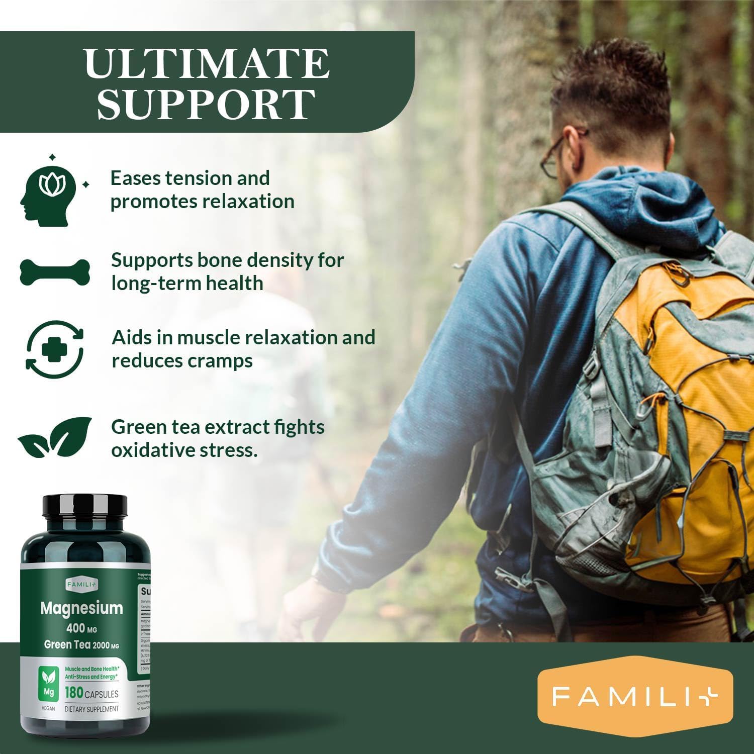 FAMILI+ Magnesium Glycinate Complex 400mg side view