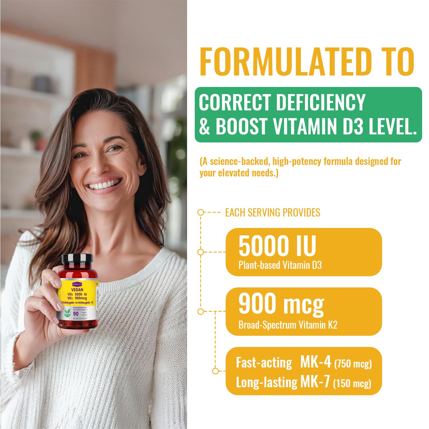 FAMILI+ Vitamin D3 K2 Coconut MCT Oil capsules with coconut