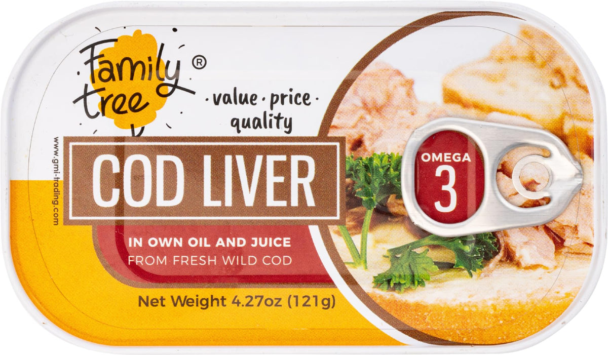 Family Tree Fish Oil Cod Liver Slices front view packaging