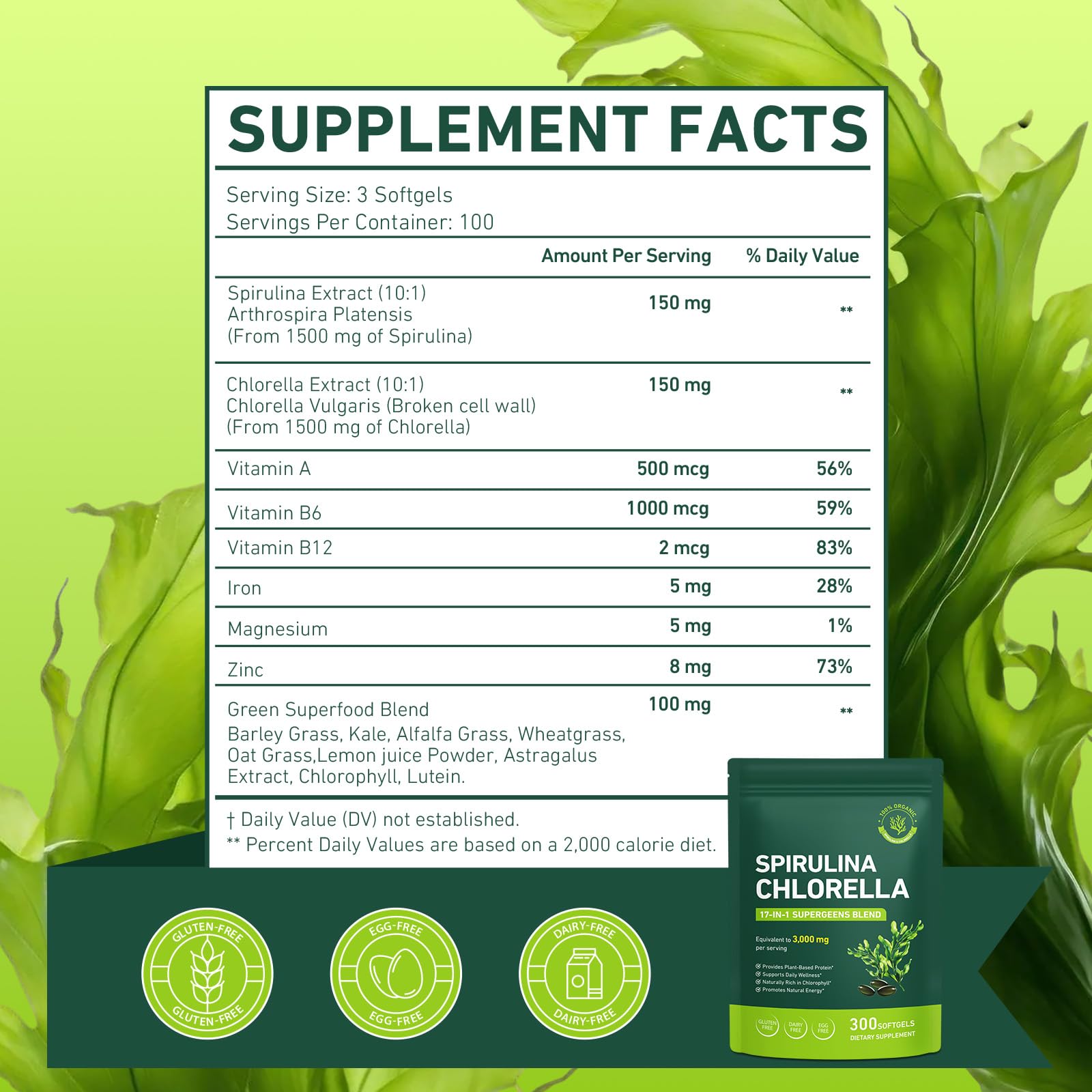 FANSHI Chlorophyll Capsules 300 Count nutritional information