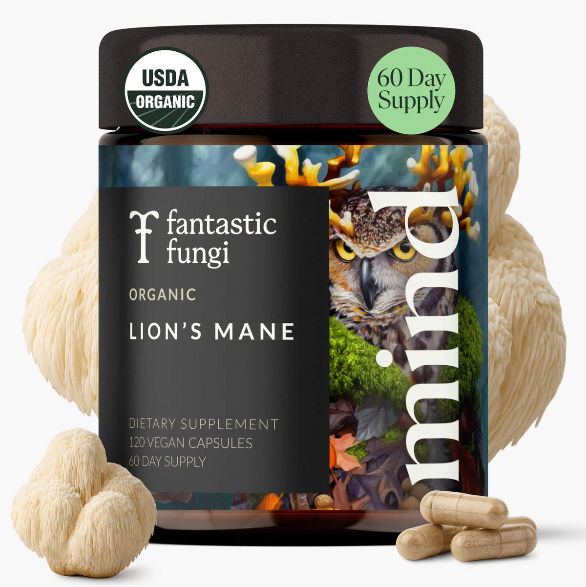 Fantastic Fungi Lion's Mane Mushroom Capsules front view